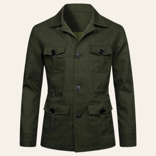 Arsène - Herren Safarijacke Leinen Polo-Kragen Unstrukturiert Old Money Stil