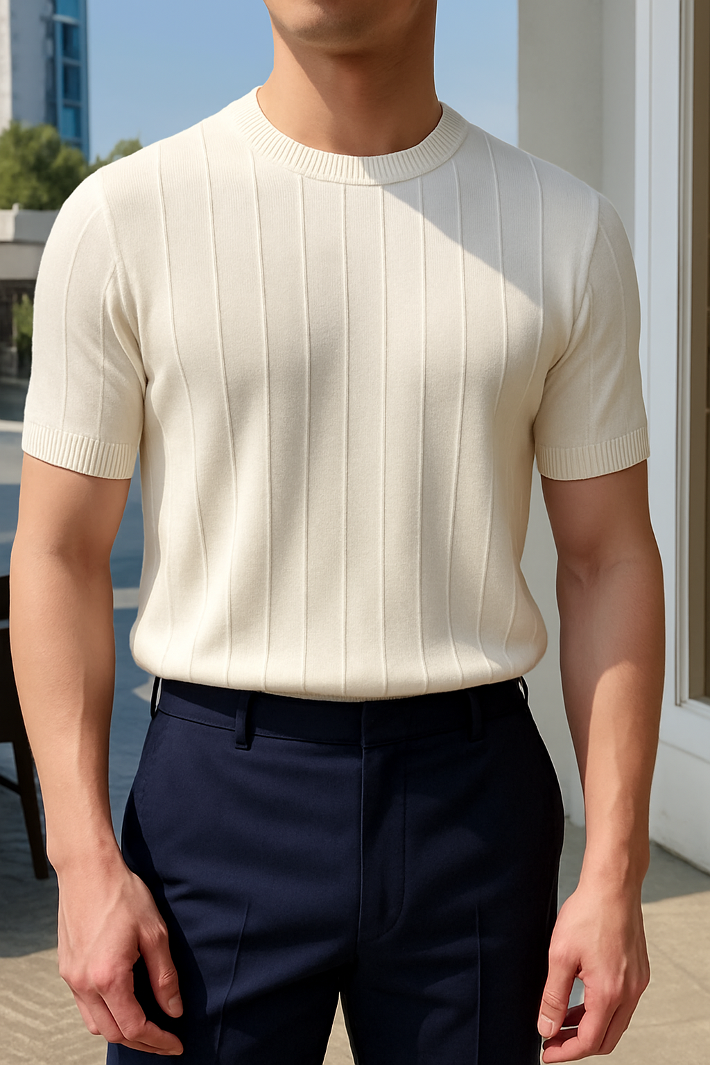 Noé - T-Shirt Rippstruktur Leinen Baumwolle