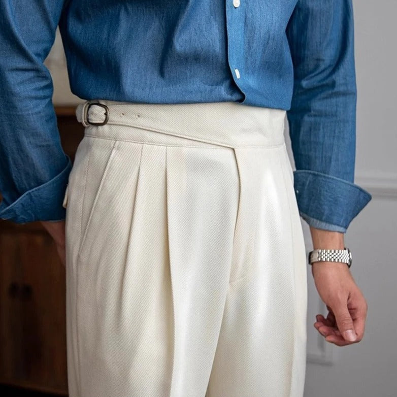 Herren Chino Hose Beige Größe 42 Polyester Old Money Stil 0