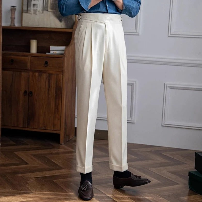 Herren Chino Hose Beige Größe 42 Polyester Old Money Stil 1