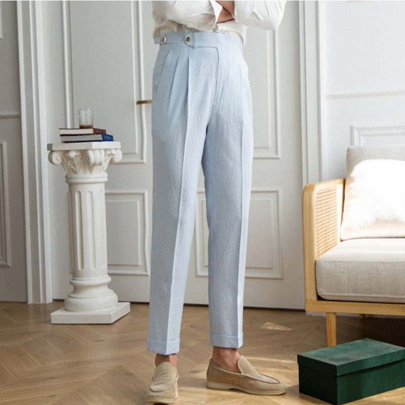Herren Hochtaillierte Gerade Hose Polyester Blau 0