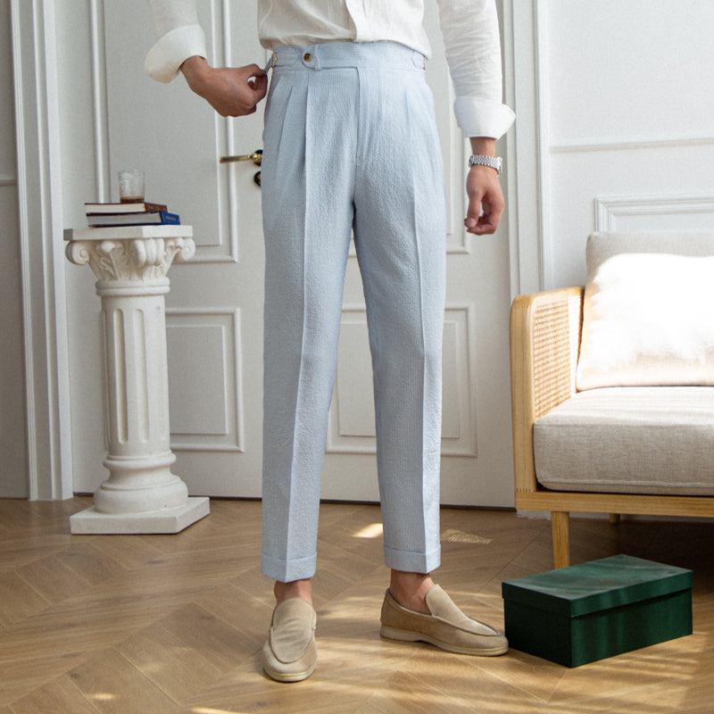 Herren Hochtaillierte Gerade Hose Polyester Blau 2