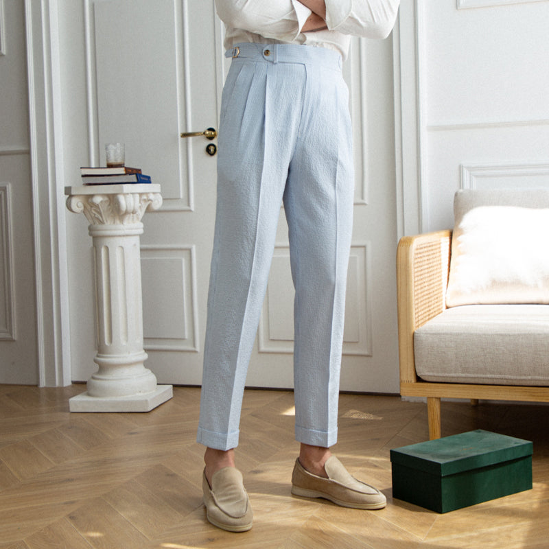 Herren Hochtaillierte Gerade Hose Polyester Blau 4