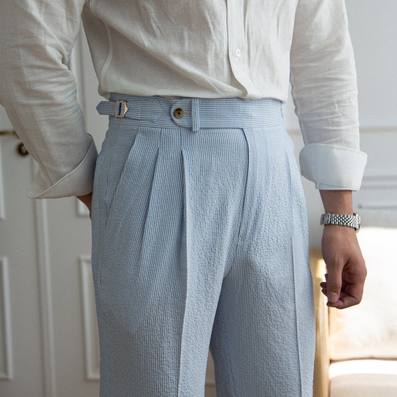 Herren Hochtaillierte Gerade Hose Polyester Blau 5