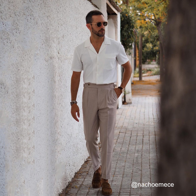 Herren Kurzarmhemd Waffelstruktur Slim Fit Polyester Baumwolle 2
