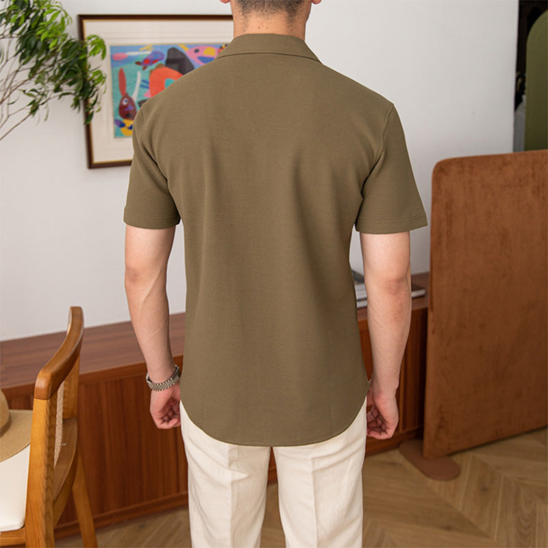 Herren Kurzarmhemd Waffelstruktur Slim Fit Polyester Baumwolle 7