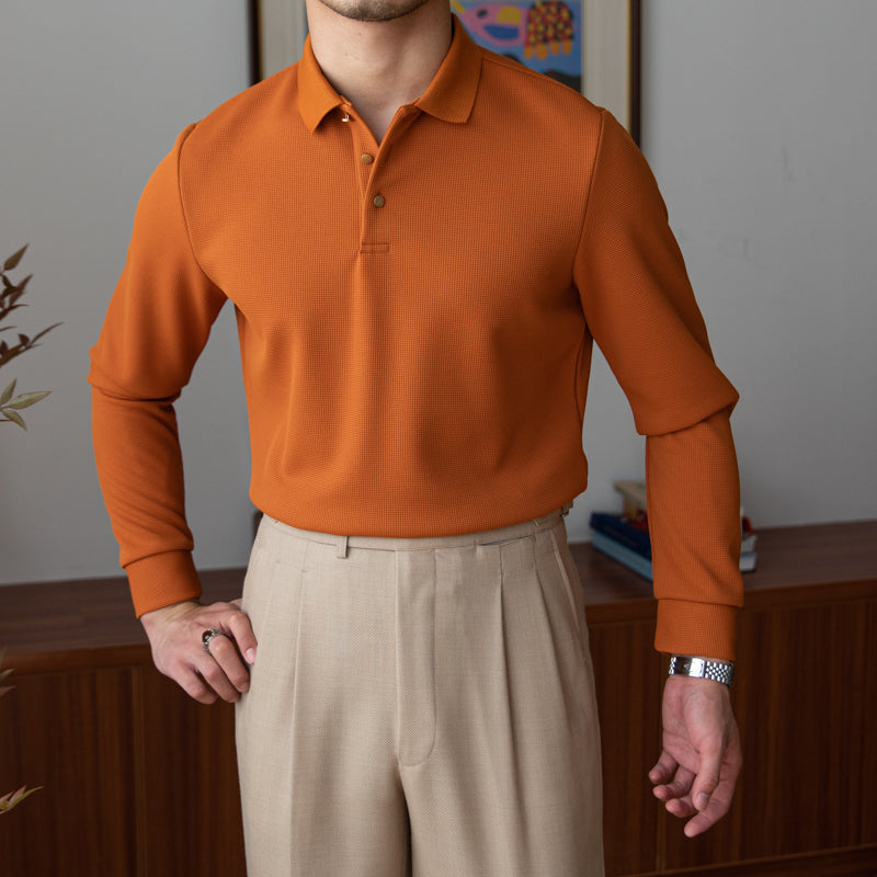 Herren Langarm Poloshirt Slim Fit Baumwolle Urban Fashion 0