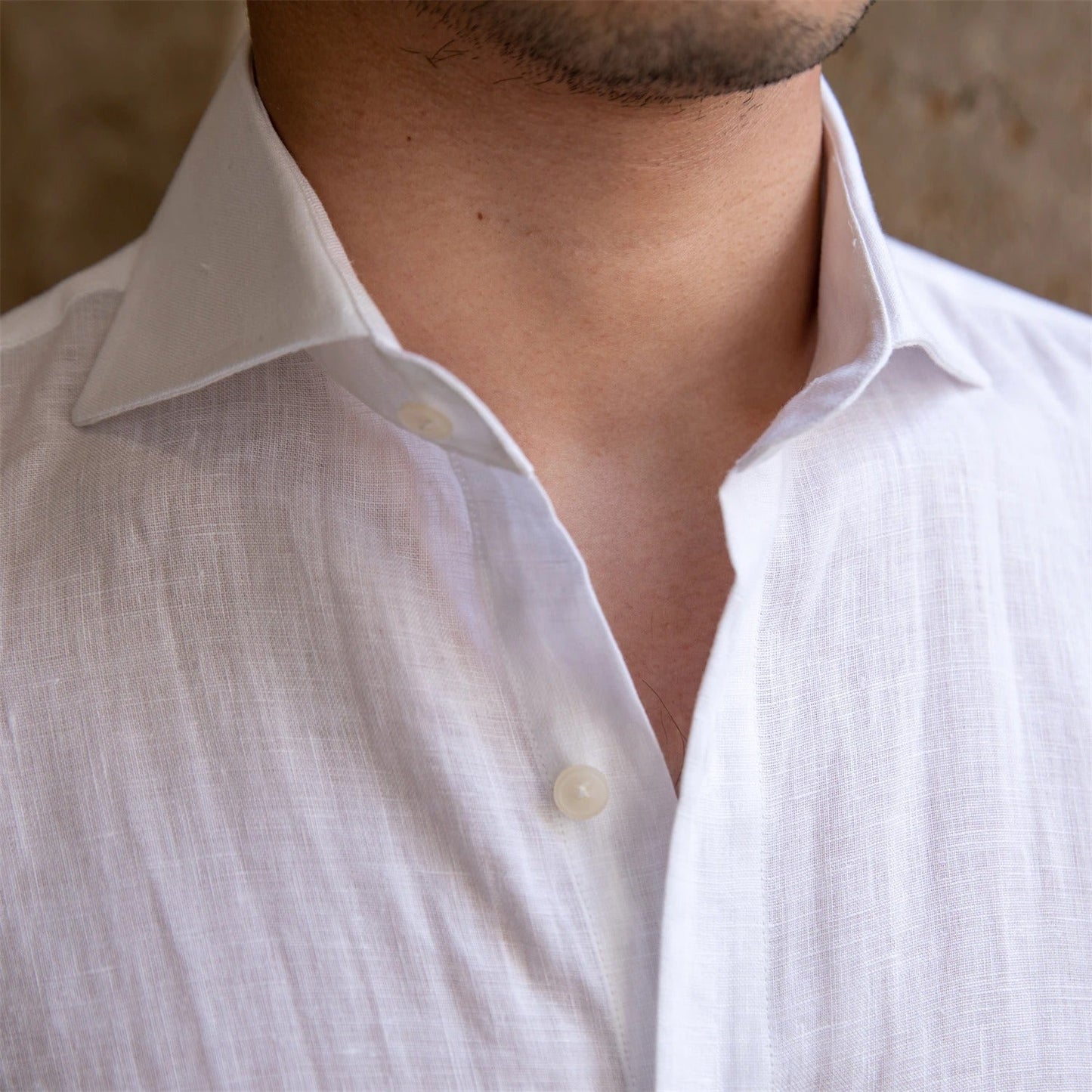 Herren Leinenhemd Weiß Größe L Regulär Fit 2