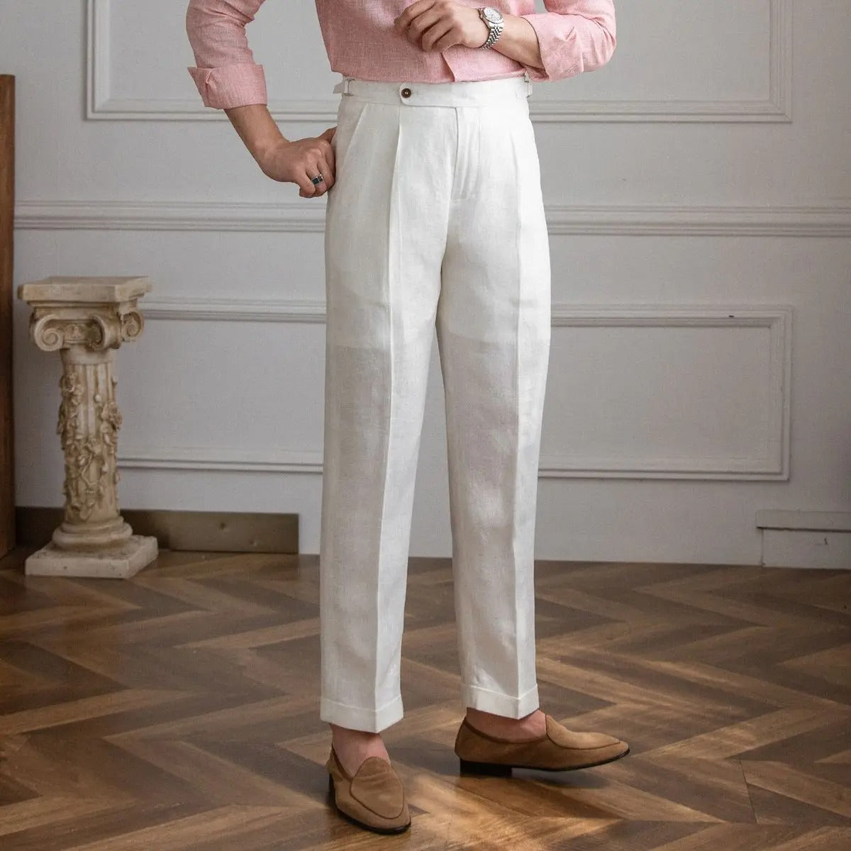 Herren Leinenhose Khaki Größe 40 100% Leinen 0