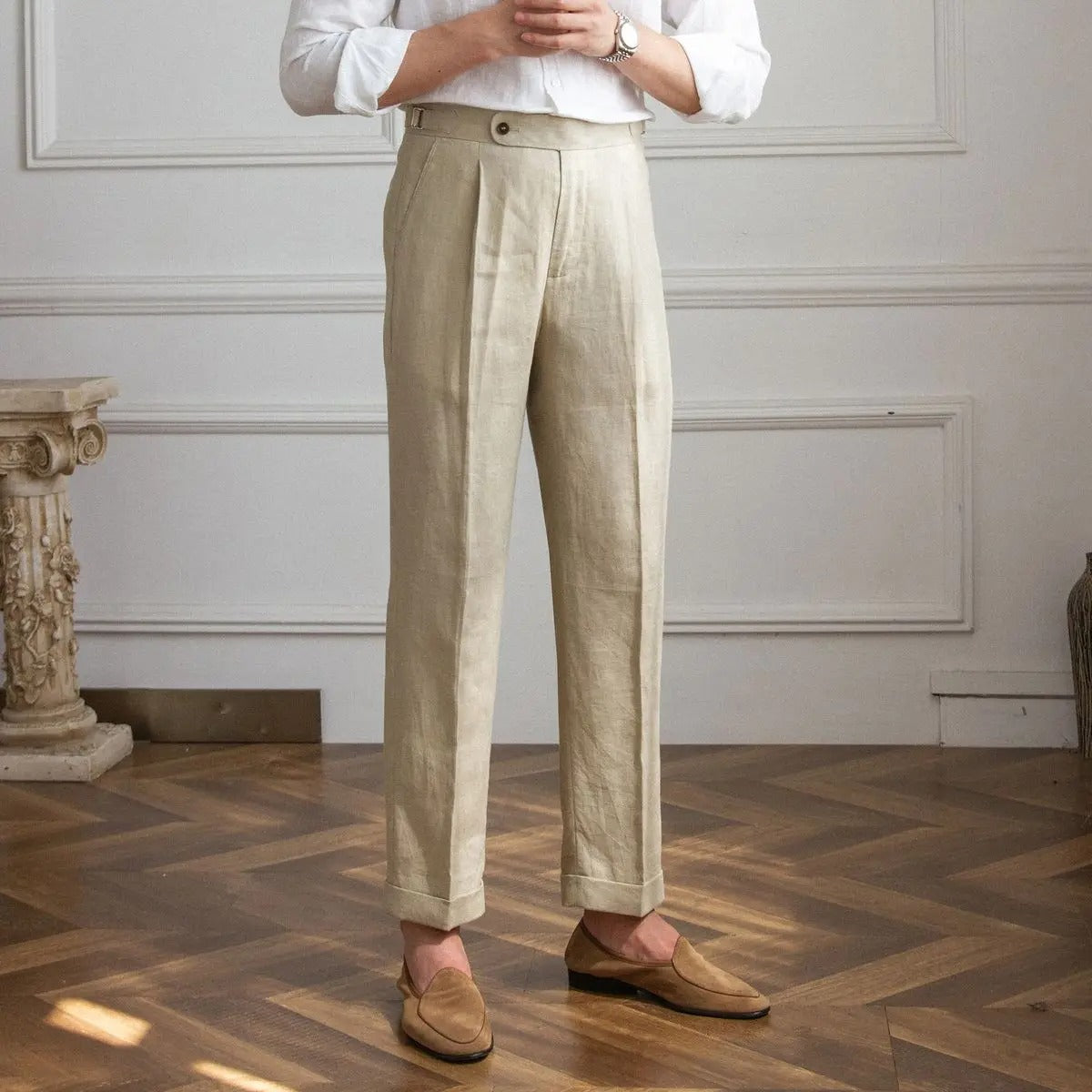 Herren Leinenhose Khaki Größe 40 100% Leinen 1