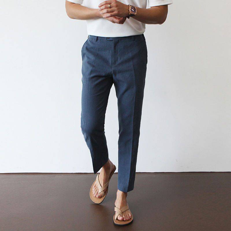 Herren Leinenhose Khaki Größe 40 100% Leinen Atmungsaktiv Klassische Passform 1