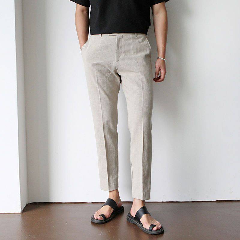 Herren Leinenhose Khaki Größe 40 100% Leinen Atmungsaktiv Klassische Passform 2
