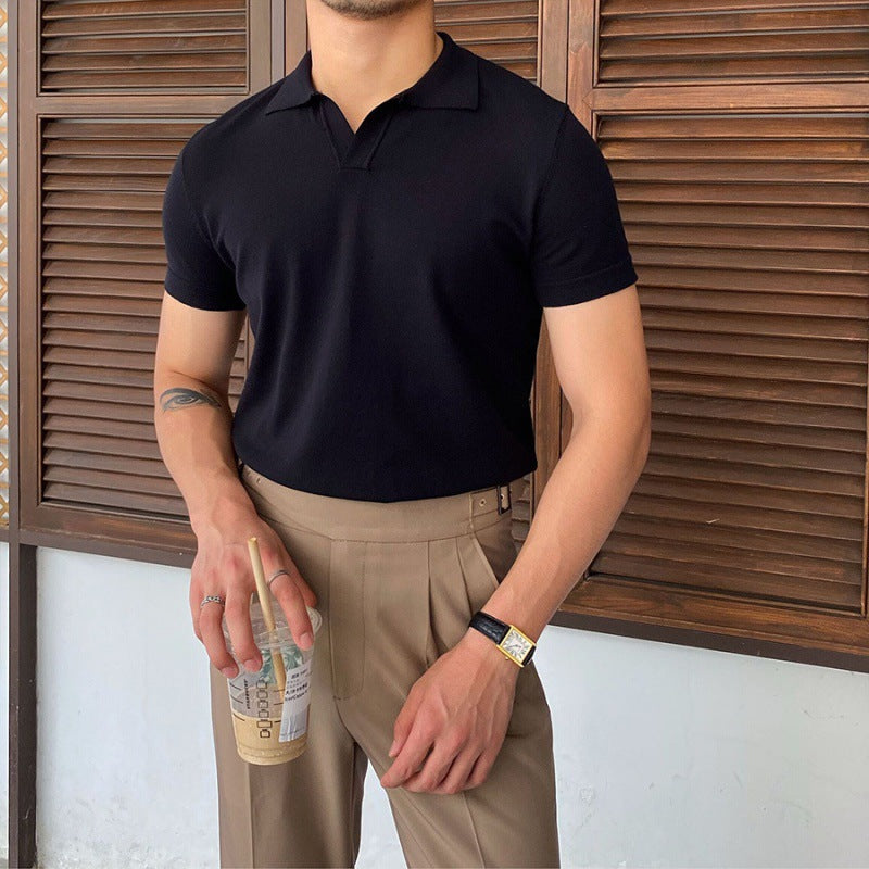 Herren Polo Shirt Blau Größe M 80% Baumwolle V-Kragen 3