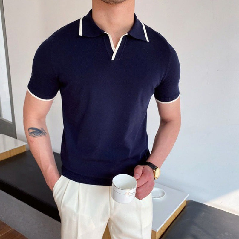 Herren Polo Shirt Blau Größe M 80% Baumwolle V-Kragen 4