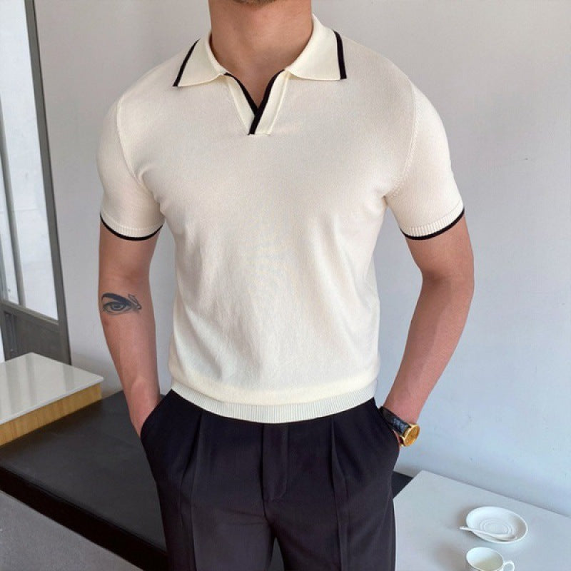 Herren Polo Shirt Blau Größe M 80% Baumwolle V-Kragen 5