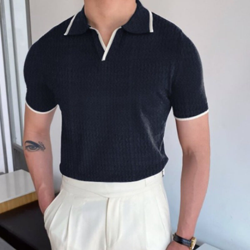Herren Polo Shirt Blau Größe M 80% Baumwolle V-Kragen 6