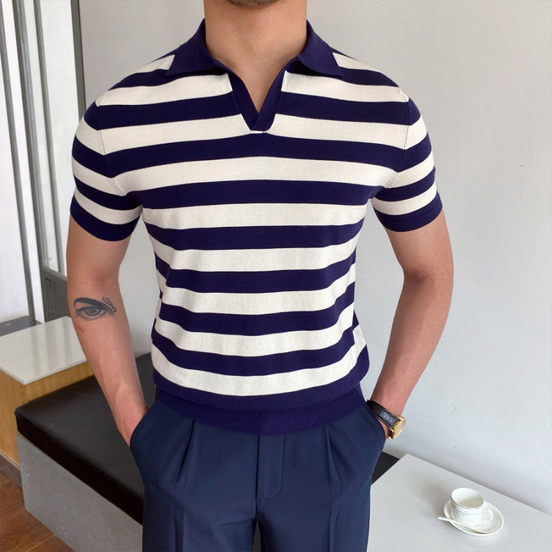 Herren Polo Shirt Blau Größe M 80% Baumwolle V-Kragen 7