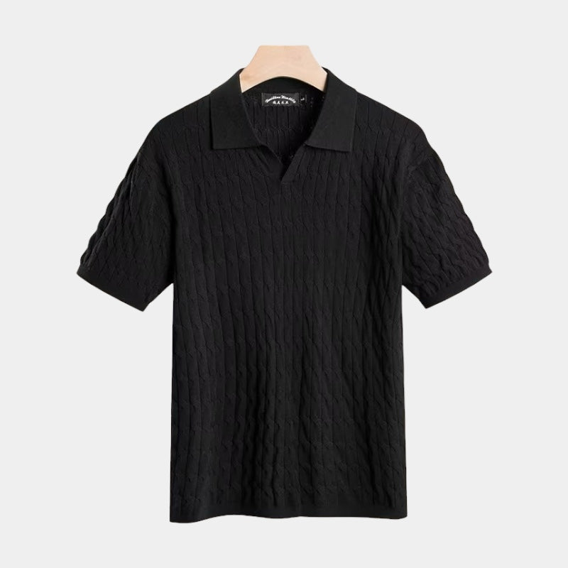 Herren Polo Shirt Schwarz Größe L Polyester Old Money Stil 3