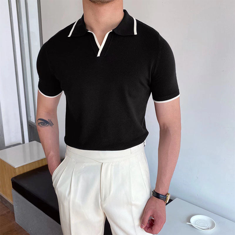 Herren Polo T-Shirt V-Ausschnitt Polyester Old Money Stil 0
