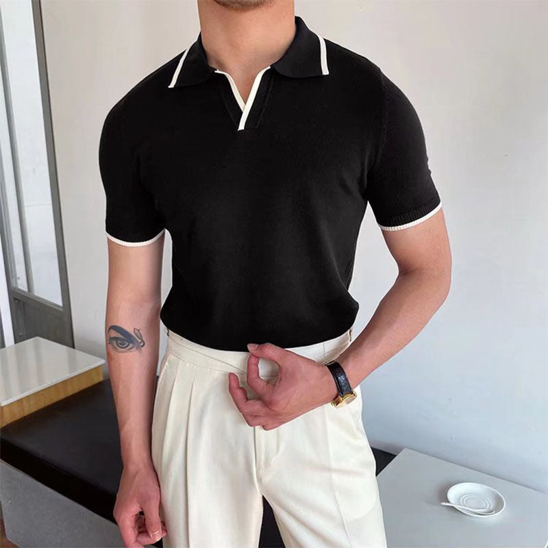Herren Polo T-Shirt V-Ausschnitt Polyester Old Money Stil 2