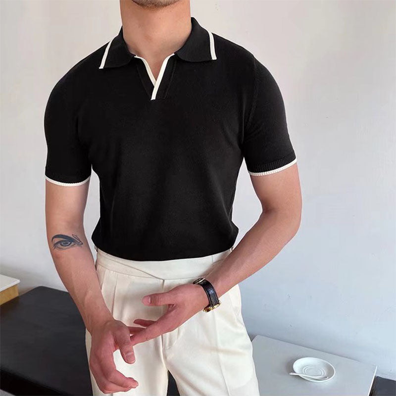 Herren Polo T-Shirt V-Ausschnitt Polyester Old Money Stil 3
