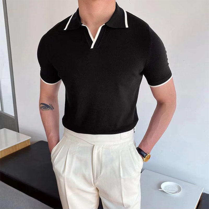 Herren Polo T-Shirt V-Ausschnitt Polyester Old Money Stil 4