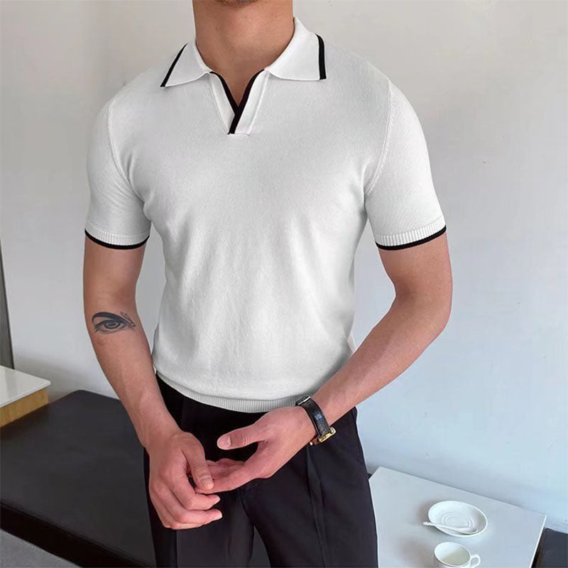 Herren Polo T-Shirt V-Ausschnitt Polyester Old Money Stil 5