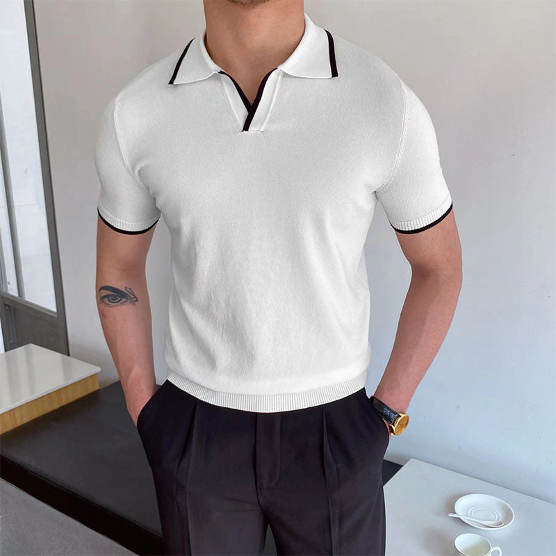 Herren Polo T-Shirt V-Ausschnitt Polyester Old Money Stil 6