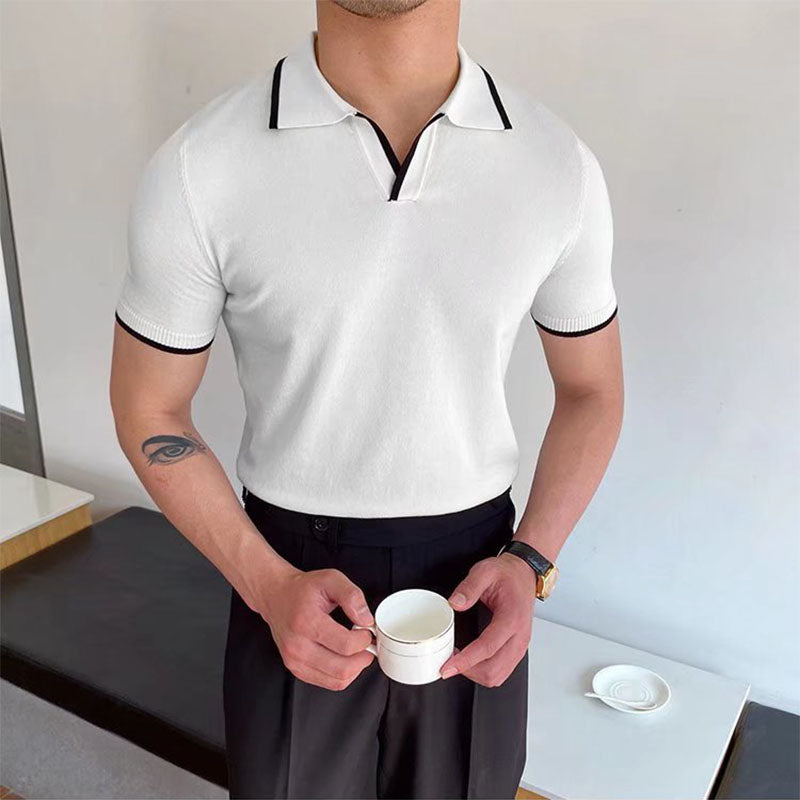 Herren Polo T-Shirt V-Ausschnitt Polyester Old Money Stil 7