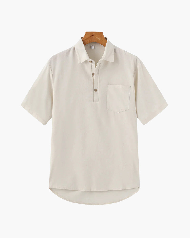 Herren Polohemd Beige Größe L Leinen 0