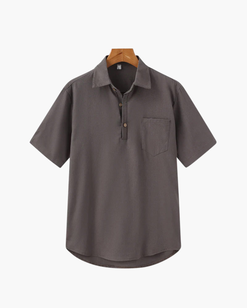 Herren Polohemd Beige Größe L Leinen 7