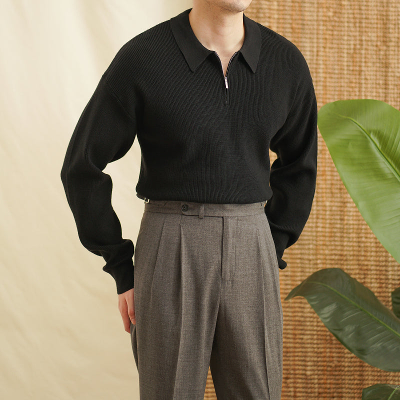 Herren Pullover mit Revers und halb Reißverschluss – Lässiger Strickpullover