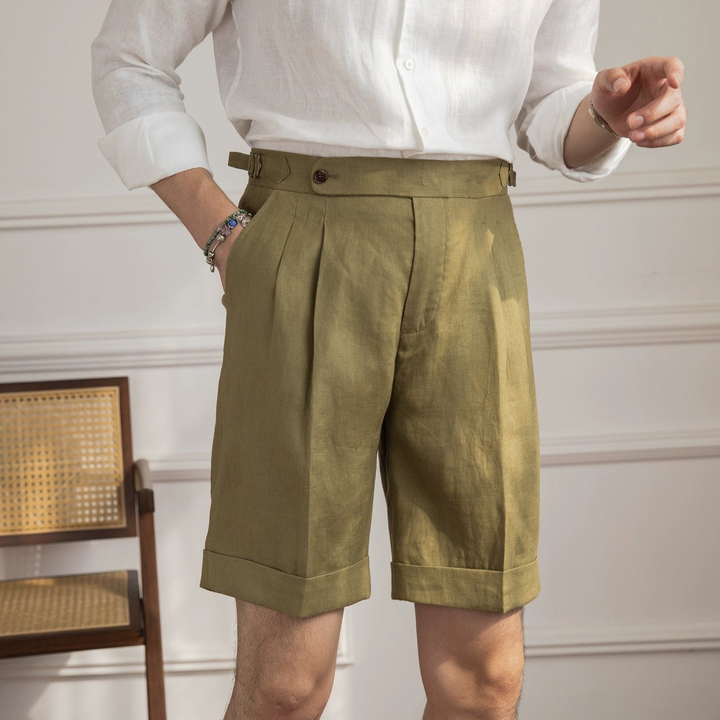 Herren Shorts 100% Leinen Atmungsaktiv Casual Kurze Hosen Männer 0