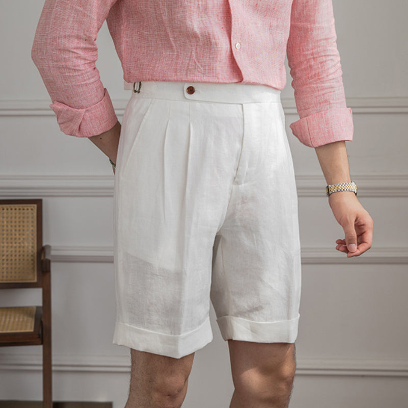 Herren Shorts 100% Leinen Atmungsaktiv Casual Kurze Hosen Männer 1