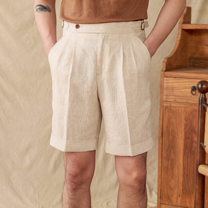 Herren Shorts 100% Leinen Atmungsaktiv Casual Kurze Hosen Männer 2