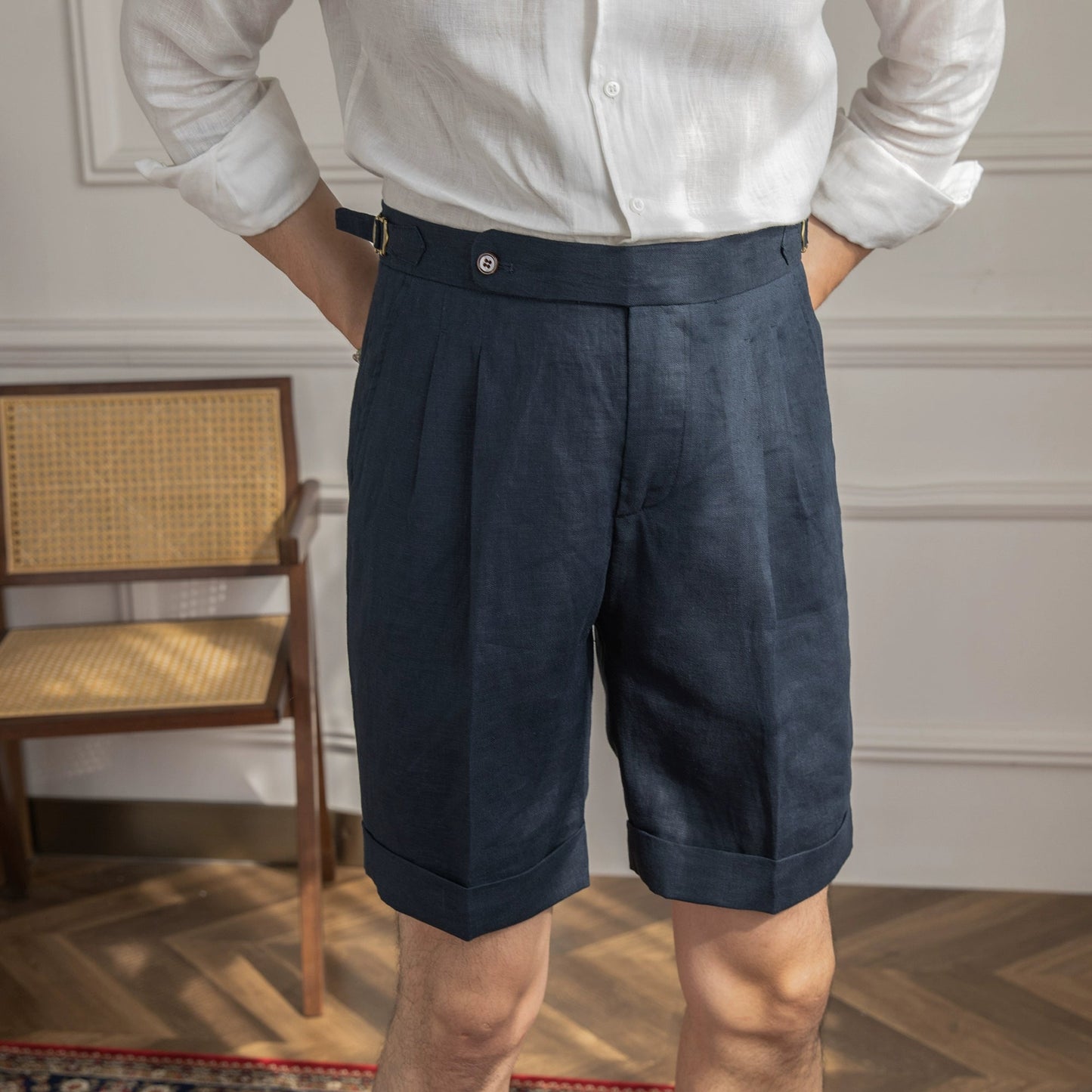 Herren Shorts 100% Leinen Atmungsaktiv Casual Kurze Hosen Männer 7