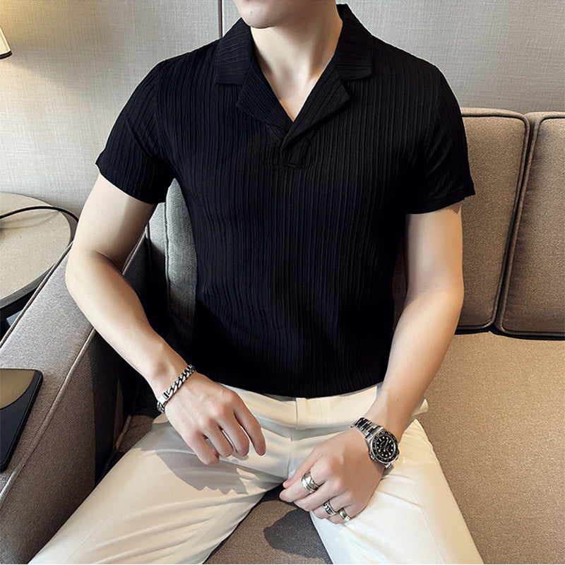 Herren Slim Fit Kurzarm Hemd Polyester mit Vertikalen Streifen 1