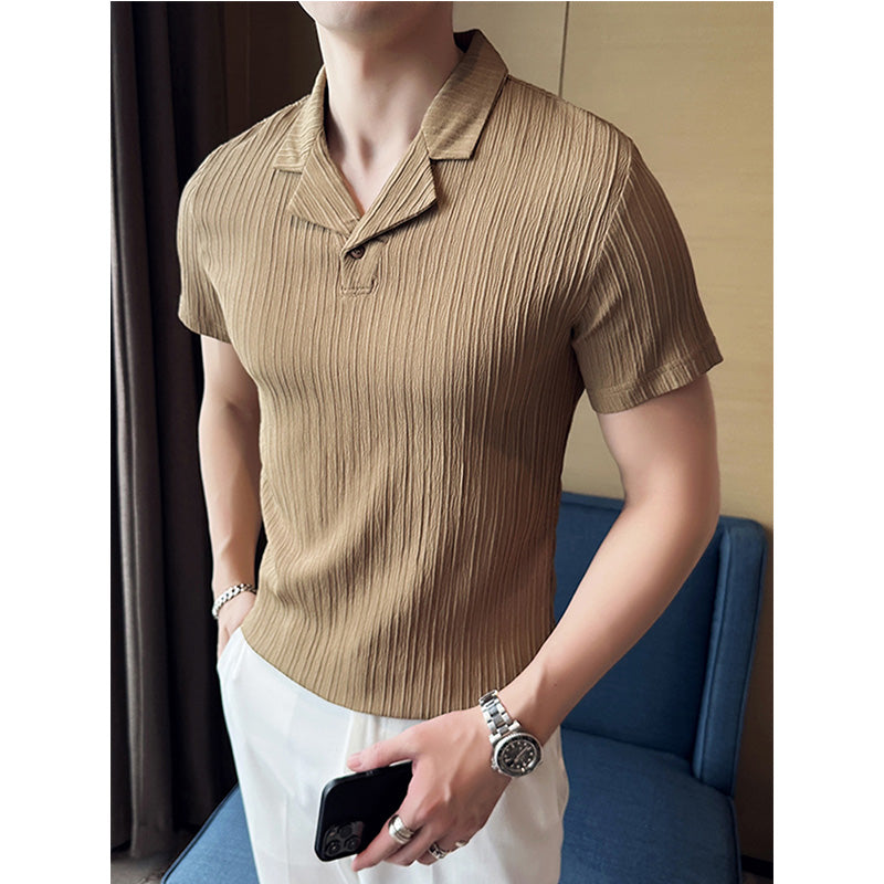 Herren Slim Fit Kurzarm Hemd Polyester mit Vertikalen Streifen 3