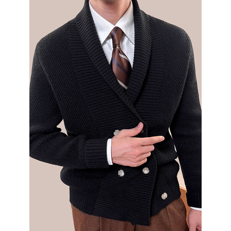 Herren Strickjacke Doppelreiher Warm Acryl Schwarz 5
