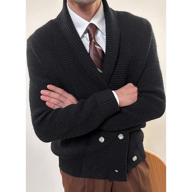 Herren Strickjacke Doppelreiher Warm Acryl Schwarz 6