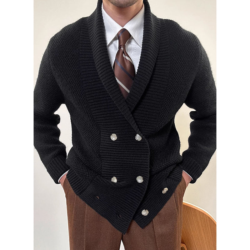 Herren Strickjacke Doppelreiher Warm Acryl Schwarz 7
