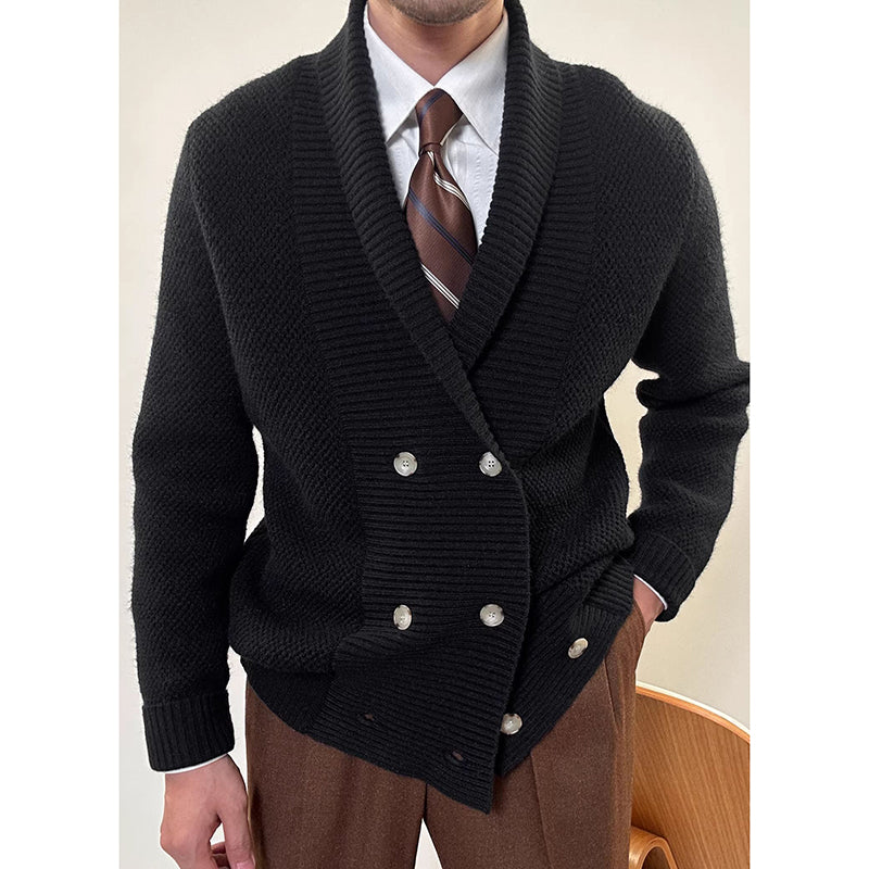 Herren Strickjacke Doppelreiher Warm Acryl Schwarz 8