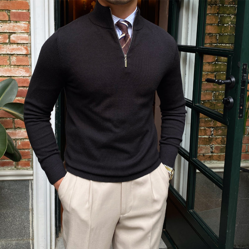Herren Strickpullover Stehkragen Reißverschluss Acryl Old Money Style 0