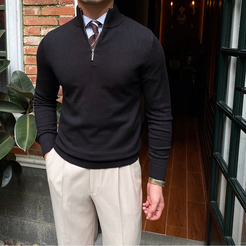 Herren Strickpullover Stehkragen Reißverschluss Acryl Old Money Style 2