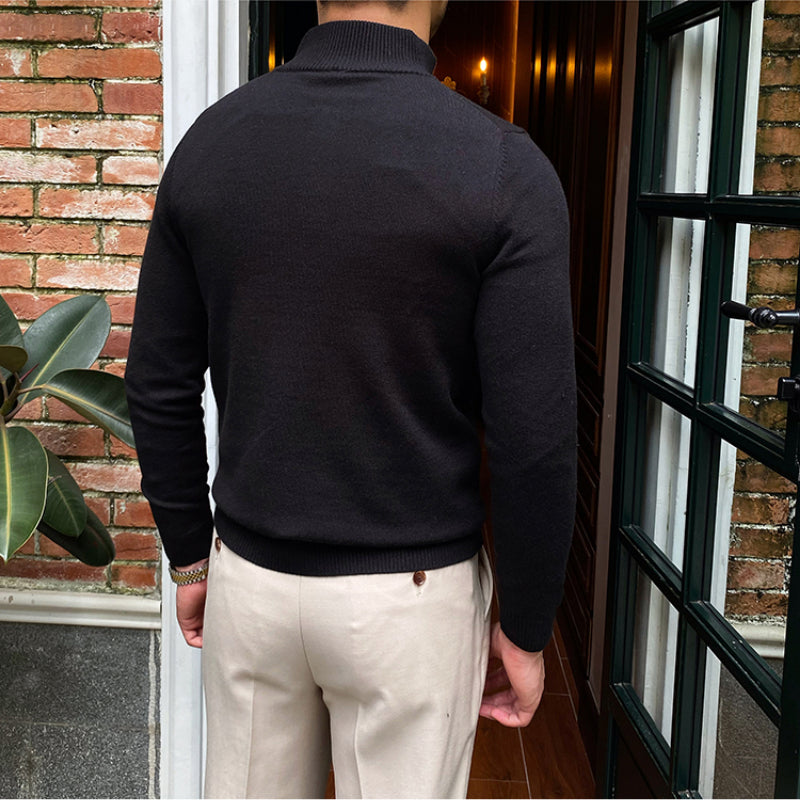 Herren Strickpullover Stehkragen Reißverschluss Acryl Old Money Style 3