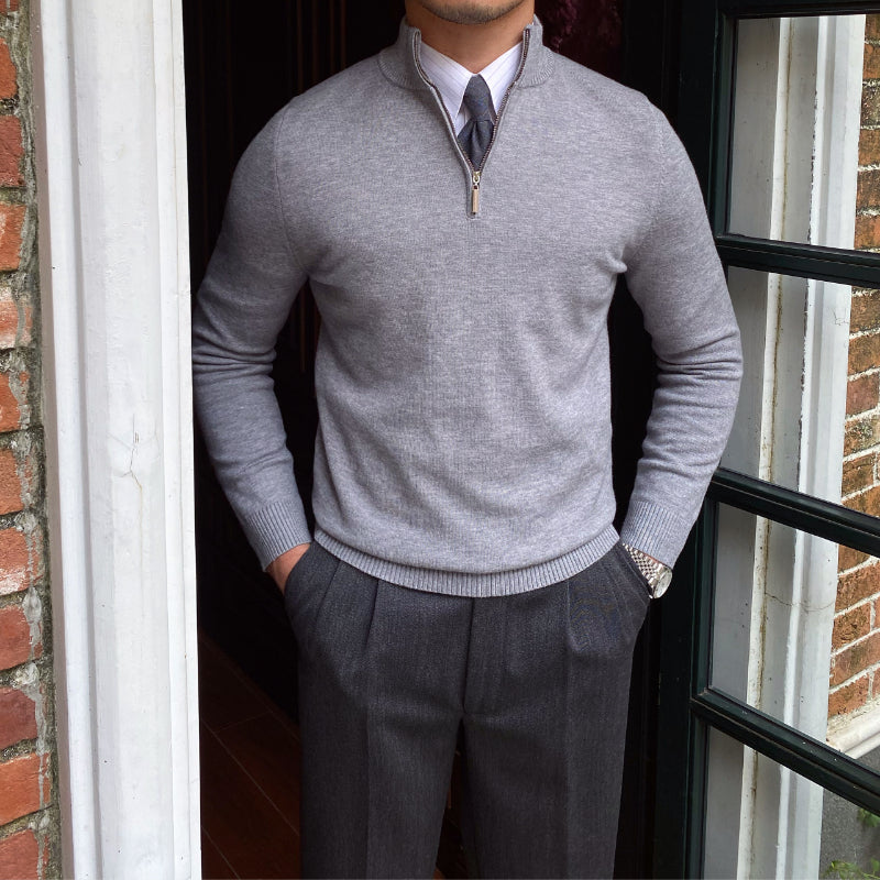 Herren Strickpullover Stehkragen Reißverschluss Acryl Old Money Style 7