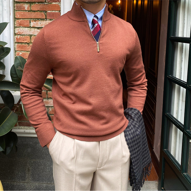 Herren Strickpullover Stehkragen Reißverschluss Acryl Old Money Style 9