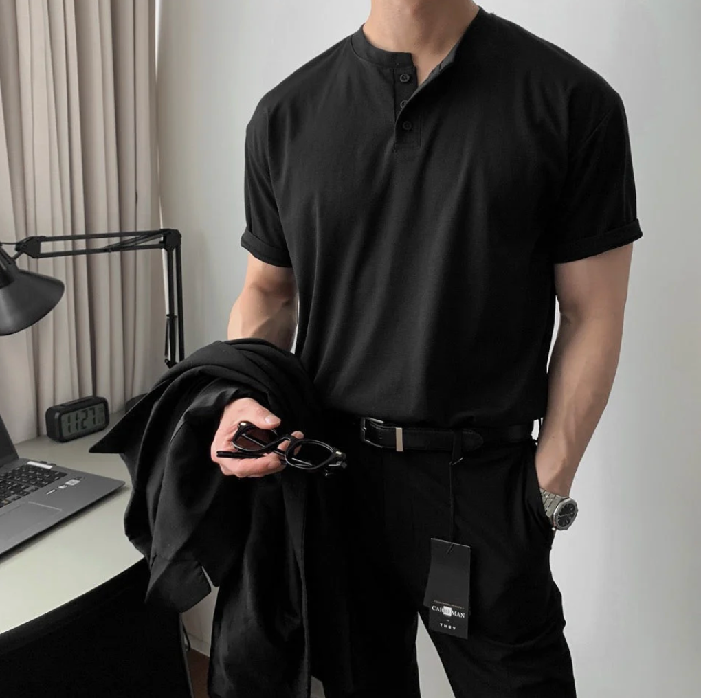 Herren T-Shirt Santoni-Kragen Baumwolle Minimalistisch 4