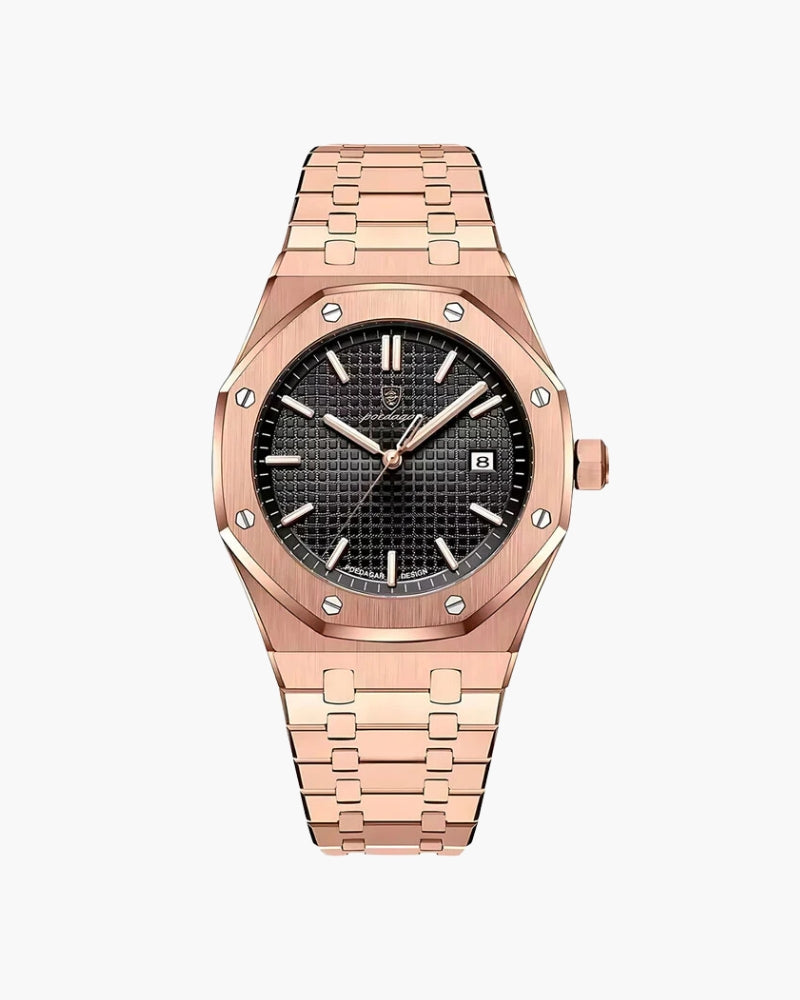 Herren Uhr Edelstahl Roségold Quarz mit Wasserbeständigkeit 1