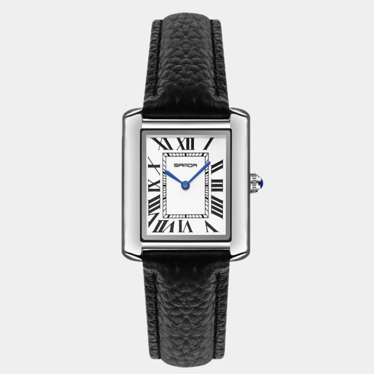 Herren Uhr Silber 38mm Quadratisch Lederarmband Schweizer Quarzwerk Elegant 0